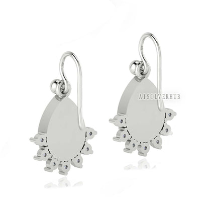 Teardrop 6x8mm Blank Bezel with Zircon Setted, 925 Sterling Silver Earrings, Good for Resin & Ashes Work, Breastmilk DIY, Keepsake Jewellery