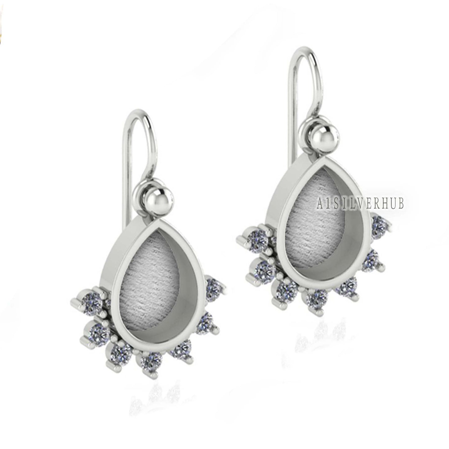 Teardrop 6x8mm Blank Bezel with Zircon Setted, 925 Sterling Silver Earrings, Good for Resin & Ashes Work, Breastmilk DIY, Keepsake Jewellery