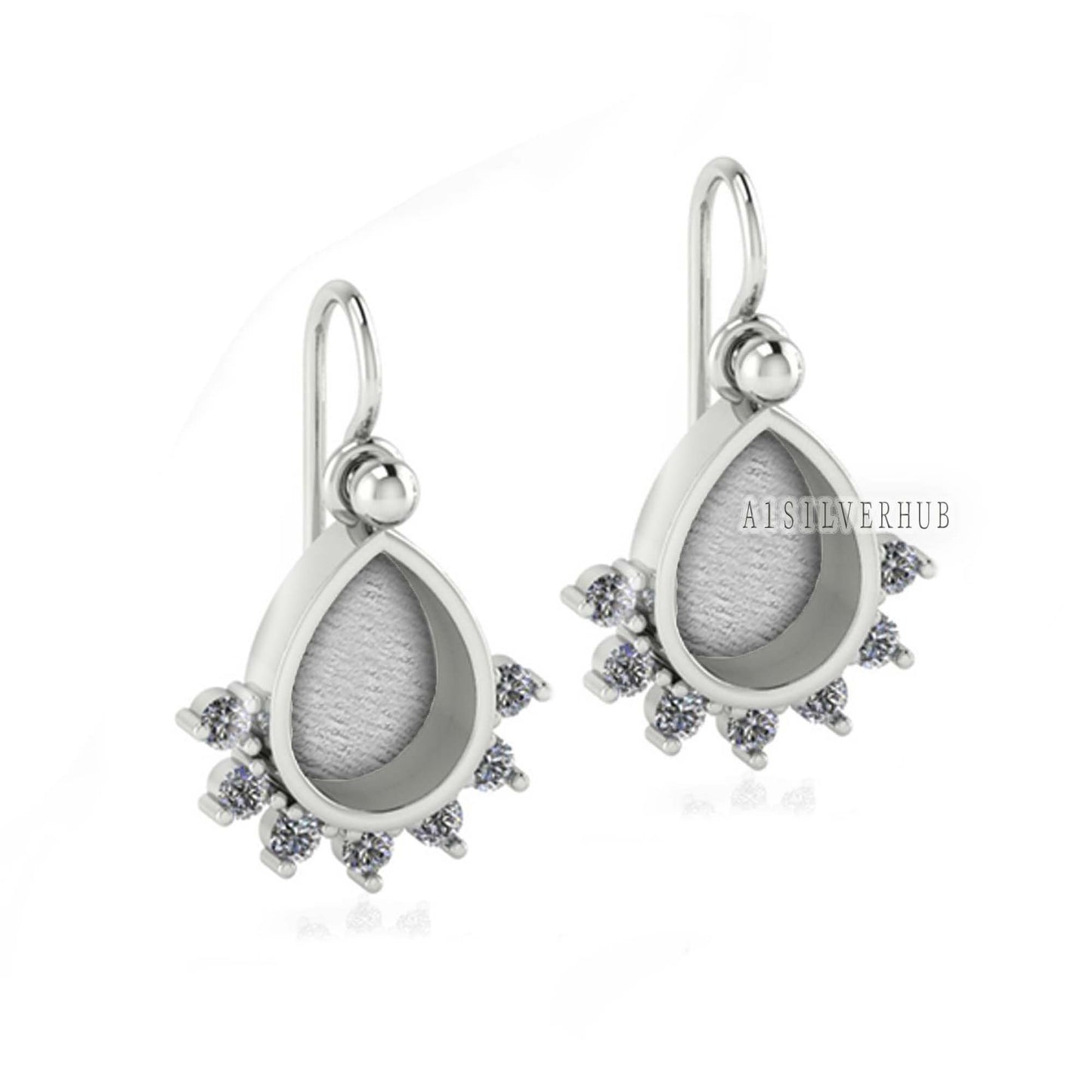 Teardrop 6x8mm Blank Bezel with Zircon Setted, 925 Sterling Silver Earrings, Good for Resin & Ashes Work, Breastmilk DIY, Keepsake Jewellery