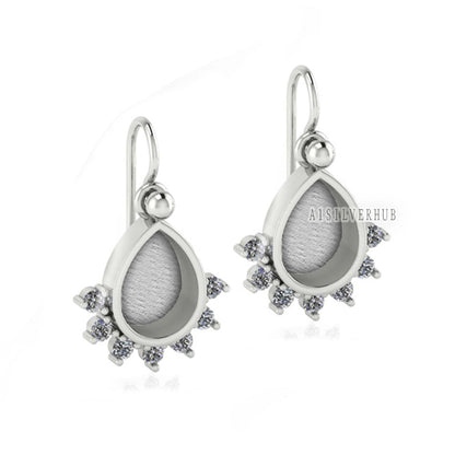 Teardrop 6x8mm Blank Bezel with Zircon Setted, 925 Sterling Silver Earrings, Good for Resin & Ashes Work, Breastmilk DIY, Keepsake Jewellery