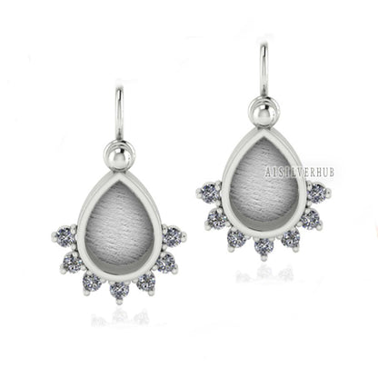 Teardrop 6x8mm Blank Bezel with Zircon Setted, 925 Sterling Silver Earrings, Good for Resin & Ashes Work, Breastmilk DIY, Keepsake Jewellery