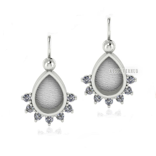 Teardrop 6x8mm Blank Bezel with Zircon Setted, 925 Sterling Silver Earrings, Good for Resin & Ashes Work, Breastmilk DIY, Keepsake Jewellery