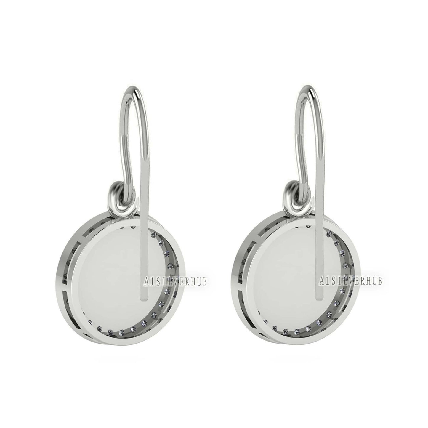 Round Shape Blank Bezel Dangle Earrings, Surrounded with CZ, 925 Sterling Silver, Good for Resin & Ashes Work, Keepsake Jewelry,Gift For Her