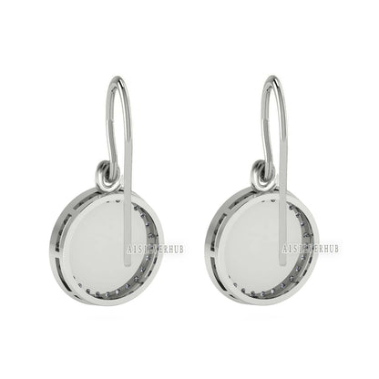 Round Shape Blank Bezel Dangle Earrings, Surrounded with CZ, 925 Sterling Silver, Good for Resin & Ashes Work, Keepsake Jewelry,Gift For Her