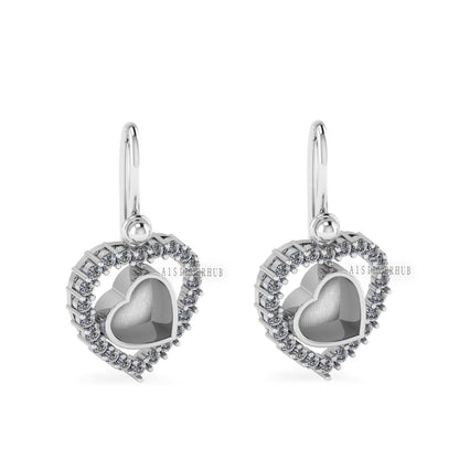 Heart with Zircon Setted 8mm Blank Bezel Dangle Earrings, 925 Sterling Silver, Good for Stone, Resin & Ashes Work, Breast Milk DIY, Keepsake