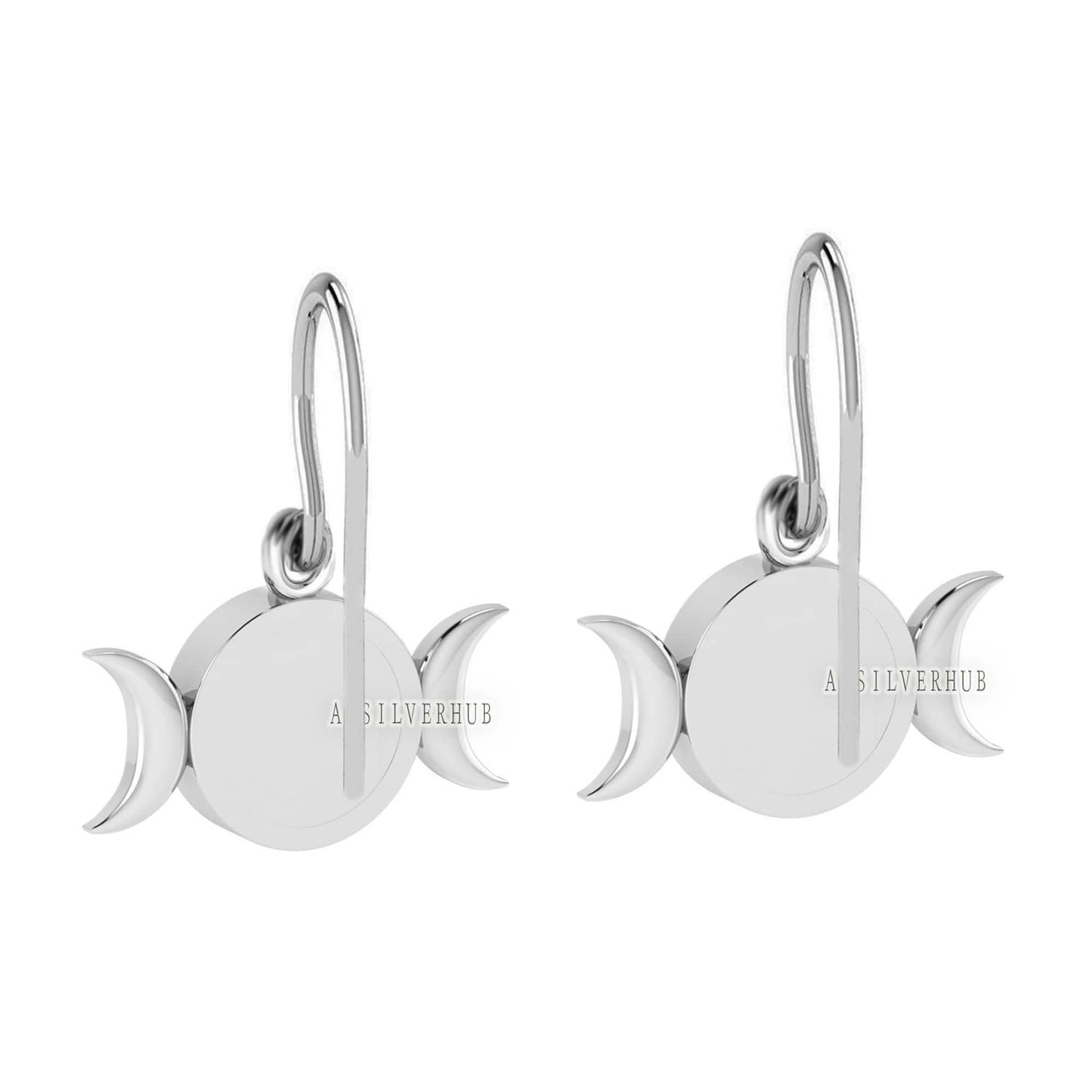 925 Sterling Silver Half Moon Designer Blank Bezel Round 8mm Dangle Earrings, Good for Resin & Ashes Work, Keepsake Memorial, Breastmilk DIY