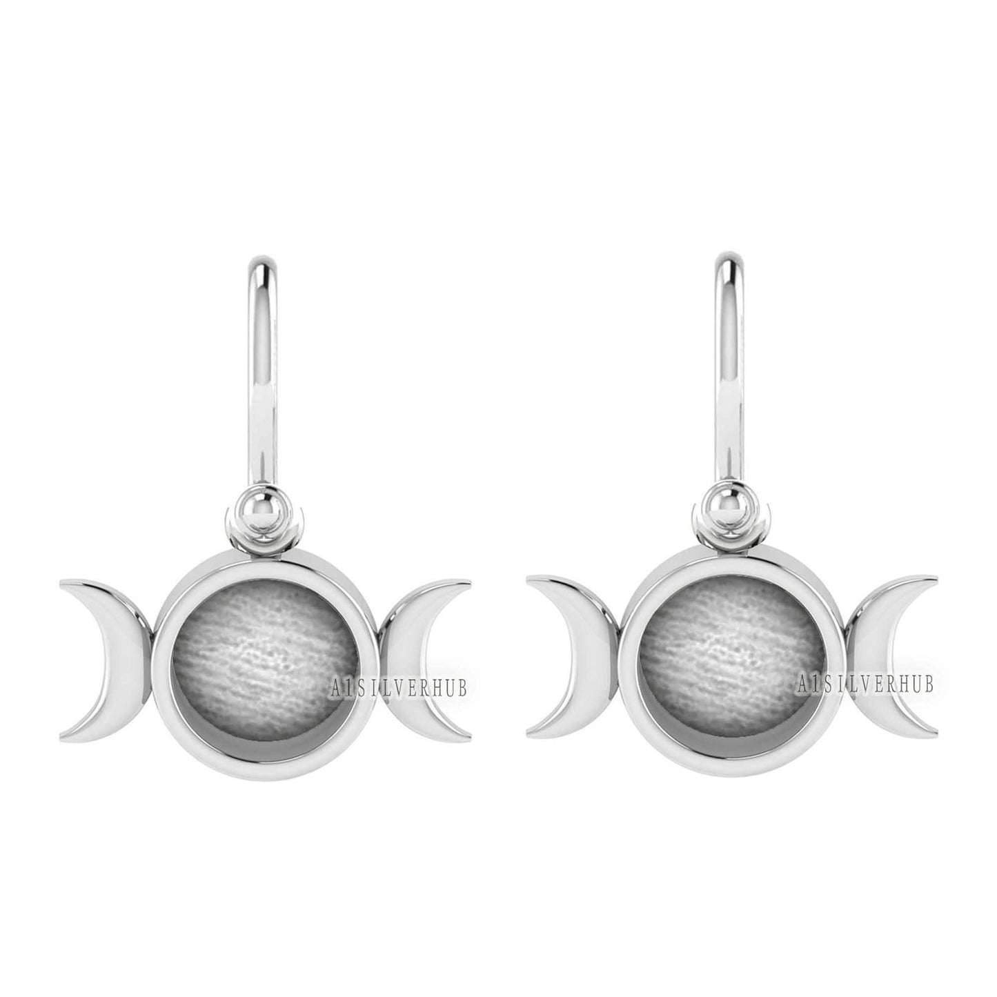 925 Sterling Silver Half Moon Designer Blank Bezel Round 8mm Dangle Earrings, Good for Resin & Ashes Work, Keepsake Memorial, Breastmilk DIY