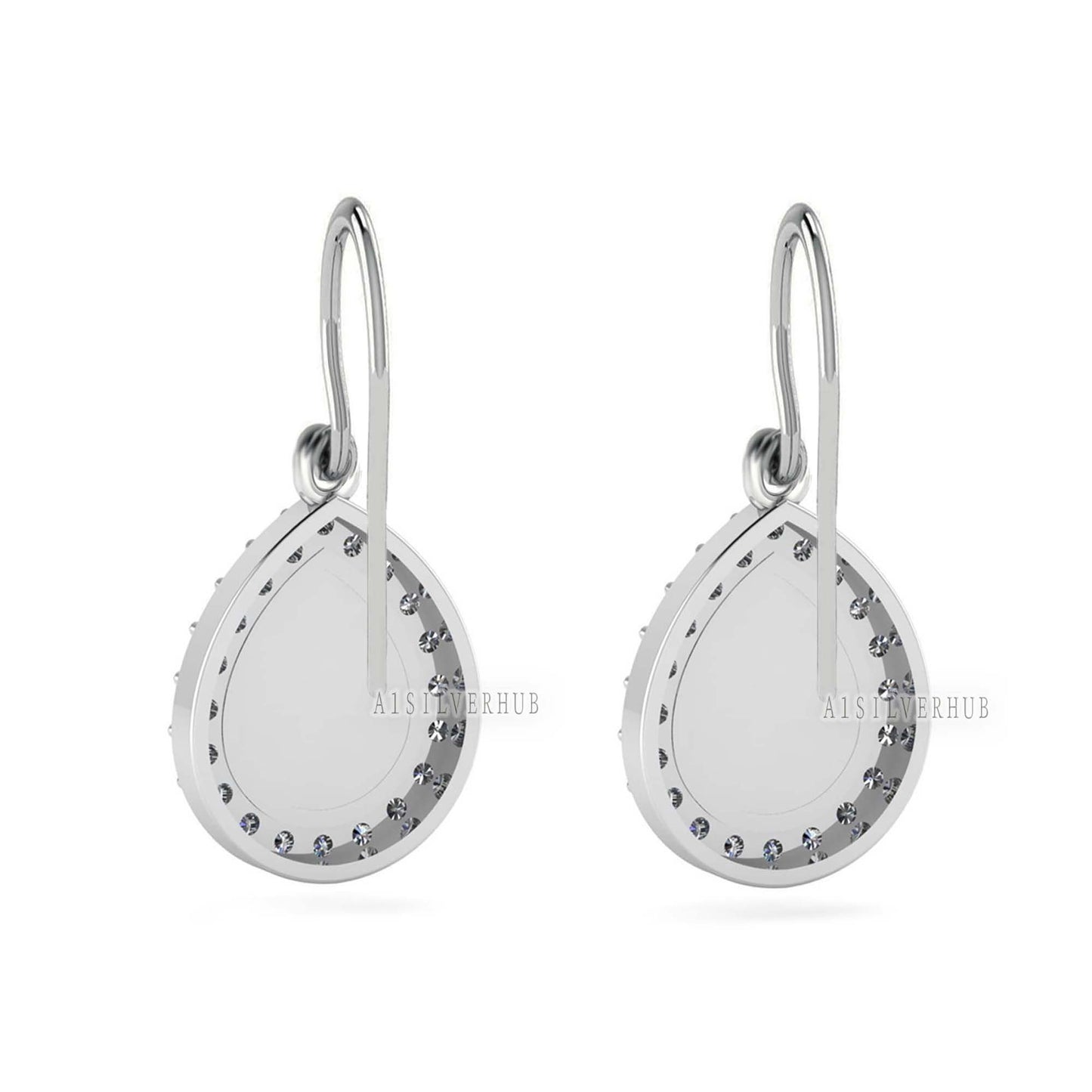 Pear Shape 8x10mm Blank Bezel Dangle Earrings Surrounded with CZ, 925 Sterling Silver, Good for Resin & Ashes Work, Keepsake Jewelry, Gifts