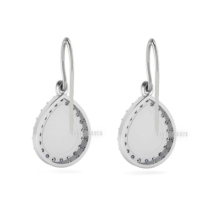 Pear Shape 8x10mm Blank Bezel Dangle Earrings Surrounded with CZ, 925 Sterling Silver, Good for Resin & Ashes Work, Keepsake Jewelry, Gifts