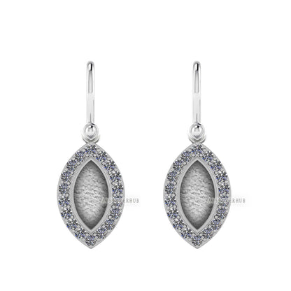 Marquise Shape 6x12mm Blank Bezel Dangle Earrings with CZ Setted, 925 Sterling Silver, Good for Resin & Ashes Work, Keepsake Jewelry Crafts