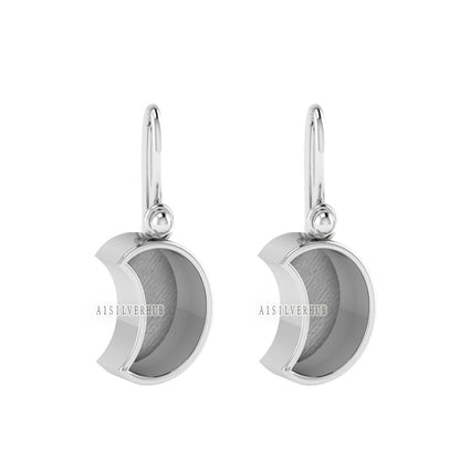 925 Sterling Solid Silver Half Moon Shape DIY Breastmilk/Keepsake Dangle Earrings Setting, Good for Resin & Ashes Work, Memorial, DIY Gifts