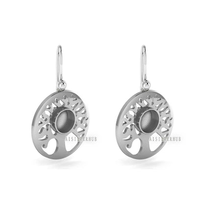 925 Sterling Silver Tree of Life Round Blank Bezel Dangle Earring Settings, For Pour Resin & Ashes Work, Keepsake/Breastmilk Memorial, Gifts