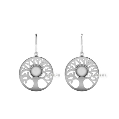 925 Sterling Silver Tree of Life Round Blank Bezel Dangle Earring Settings, For Pour Resin & Ashes Work, Keepsake/Breastmilk Memorial, Gifts