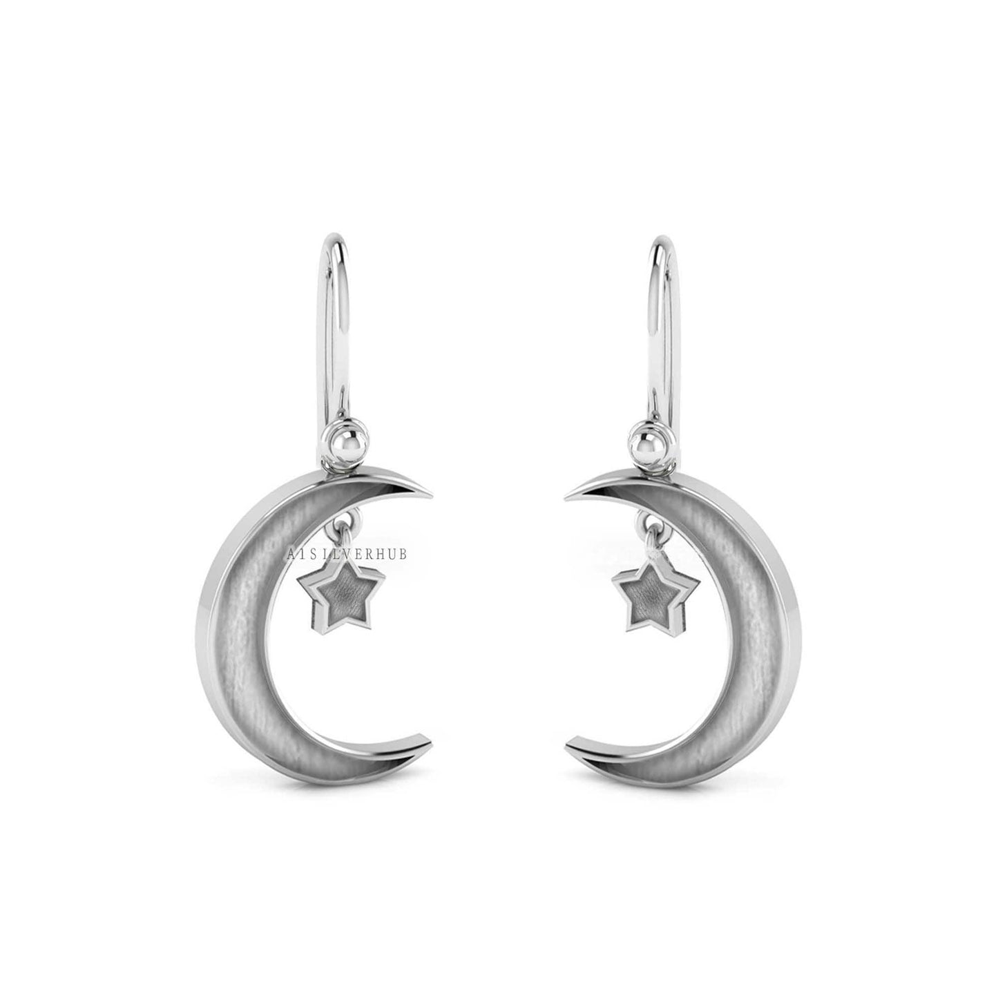 925 Sterling Solid Silver Moon Star Keepsake Breastmilk DIY Craft, Dangle Earring Setting,Good for Resin & Ashes Work, Memorial Gift For Her