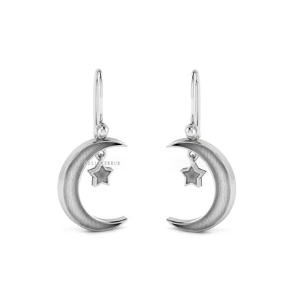 925 Sterling Solid Silver Moon Star Keepsake Breastmilk DIY Craft, Dangle Earring Setting,Good for Resin & Ashes Work, Memorial Gift For Her