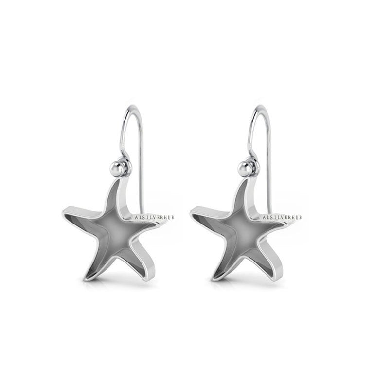 925 Sterling Silver Starfish Blank Dangle Earrings, Good for Crushed Opal Resin & Ashes Work Keepsake Jewelry, Bijoux DIY, Seestern Anhänger