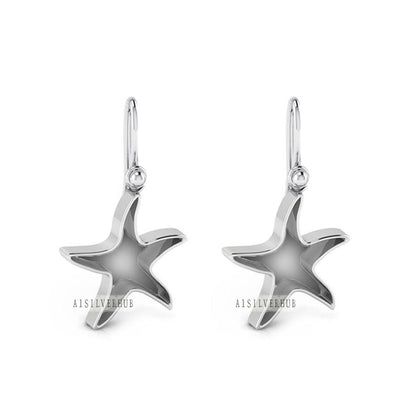 925 Sterling Silver Starfish Blank Dangle Earrings, Good for Crushed Opal Resin & Ashes Work Keepsake Jewelry, Bijoux DIY, Seestern Anhänger