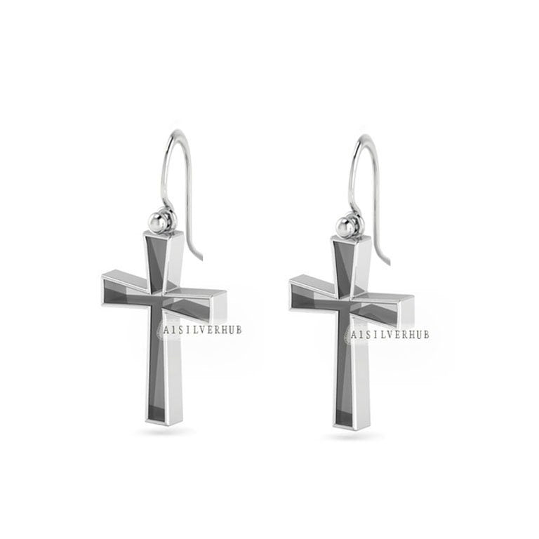 925 Sterling Solid Silver Cross Shape Blank Bezel Dangle Earrings, Good for Crushed Opal, Resin & Ashes,Croix, Bijoux, Gioielli Greco, Kreuz