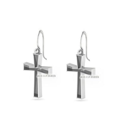 925 Sterling Solid Silver Cross Shape Blank Bezel Dangle Earrings, Good for Crushed Opal, Resin & Ashes,Croix, Bijoux, Gioielli Greco, Kreuz