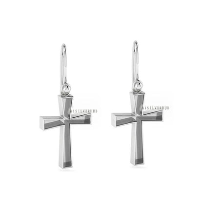 925 Sterling Solid Silver Cross Shape Blank Bezel Dangle Earrings, Good for Crushed Opal, Resin & Ashes,Croix, Bijoux, Gioielli Greco, Kreuz