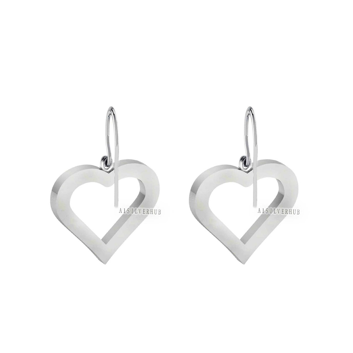 Love Heart Blank Bezel Dangle Earrings Setting, 925 Sterling Silver, Good for Pour Crushed Opal, Resin & Ashes Work, Keepsake Breastmilk DIY