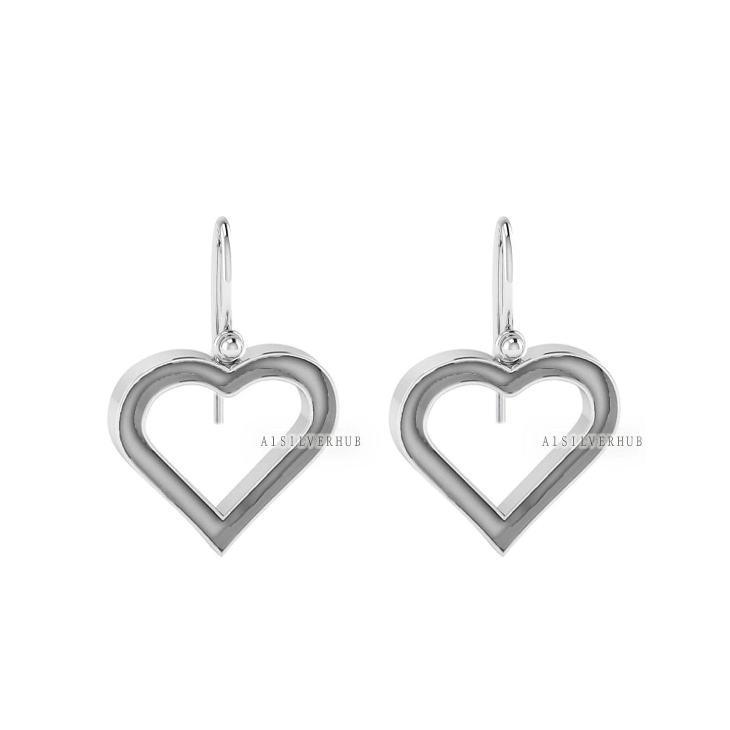 Love Heart Blank Bezel Dangle Earrings Setting, 925 Sterling Silver, Good for Pour Crushed Opal, Resin & Ashes Work, Keepsake Breastmilk DIY