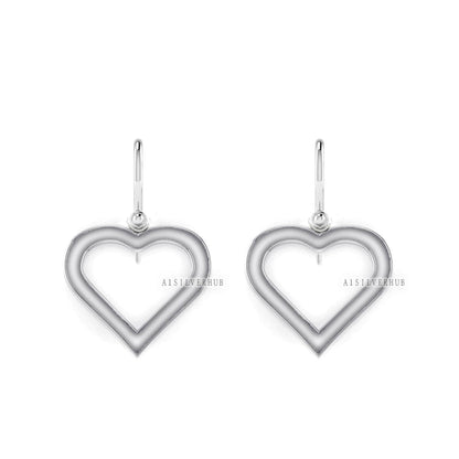 Love Heart Blank Bezel Dangle Earrings Setting, 925 Sterling Silver, Good for Pour Crushed Opal, Resin & Ashes Work, Keepsake Breastmilk DIY