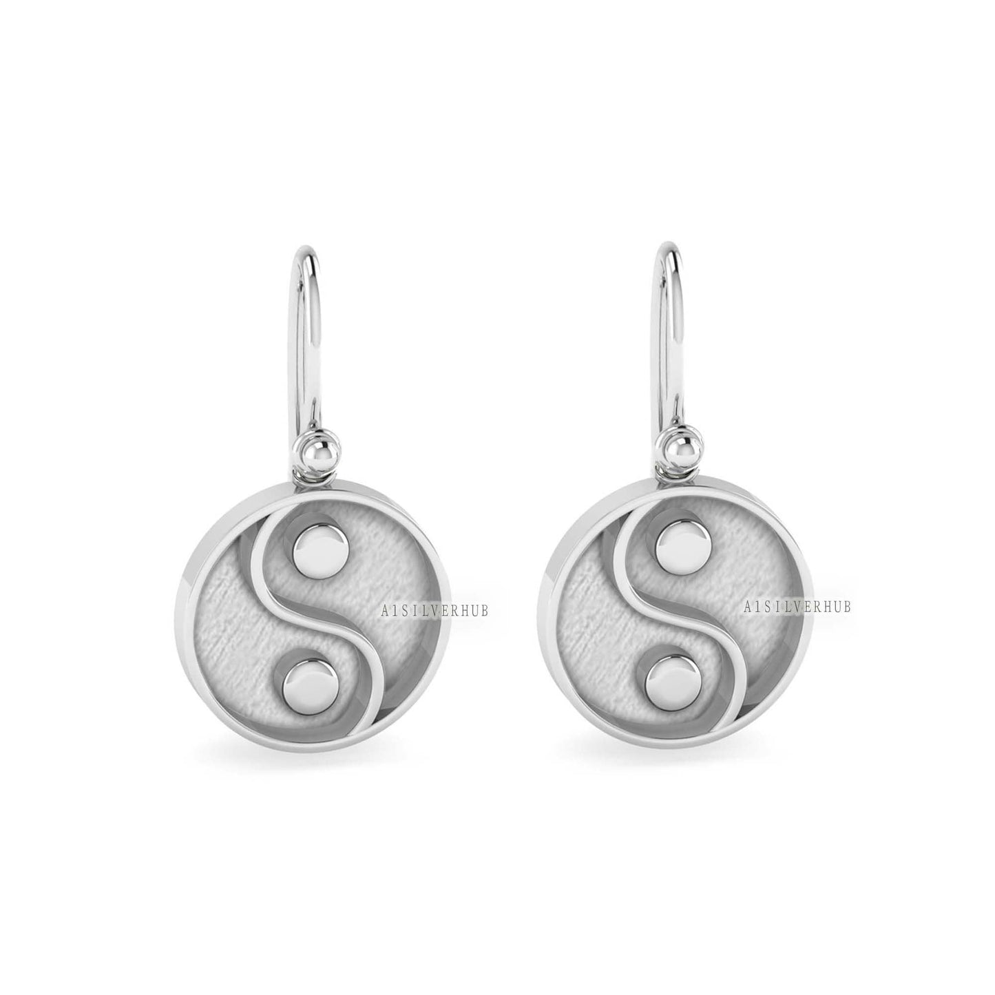 925 Sterling Silver Ying Yang Blank Bezel Round 22mm Dangle Earrings, Good for Resin & Ashes Work, Keepsake Memorial, Breast Milk DIY Crafts