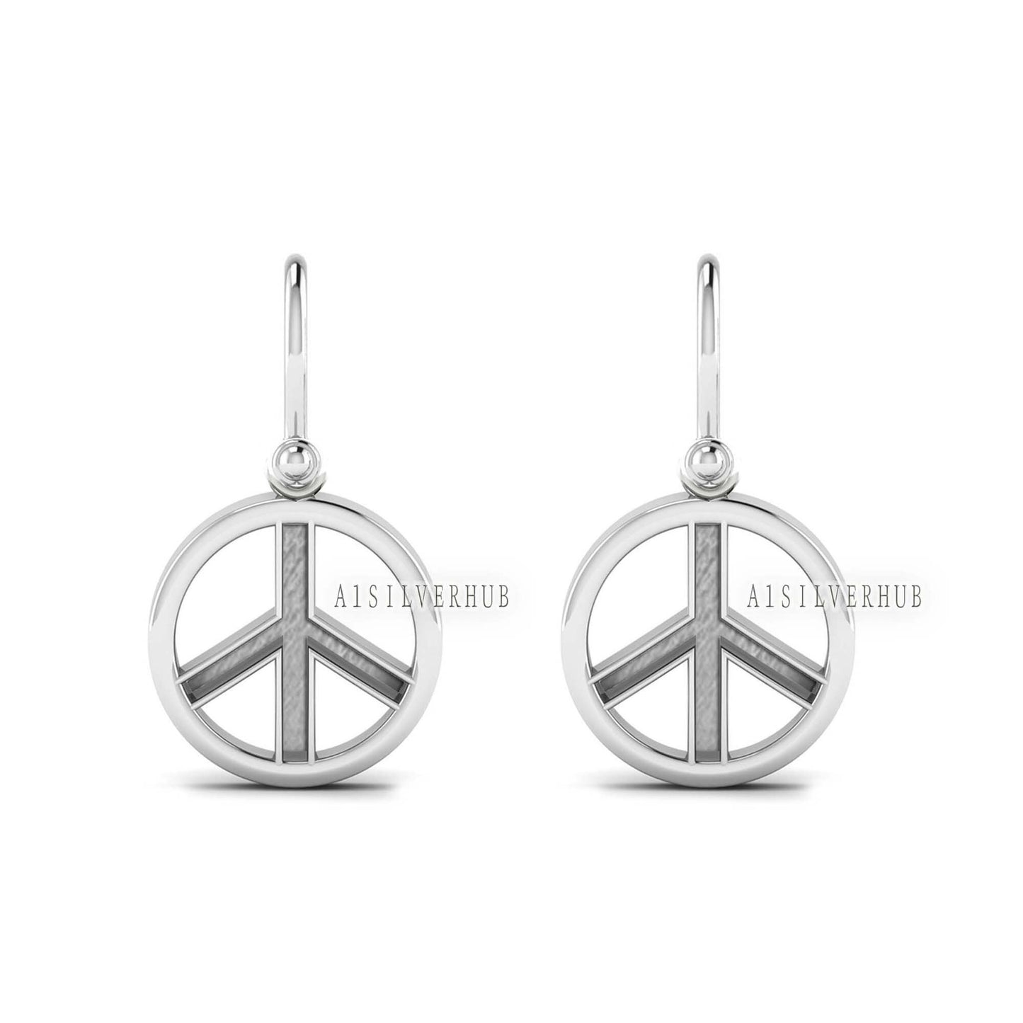 925 Sterling Silver Peace Symbol Blank Bezel Round Dangle Earrings, Good for Resin & Ashes Work, Keepsake Crafts Memorial, Breastmilk, Gifts