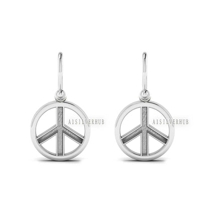925 Sterling Silver Peace Symbol Blank Bezel Round Dangle Earrings, Good for Resin & Ashes Work, Keepsake Crafts Memorial, Breastmilk, Gifts
