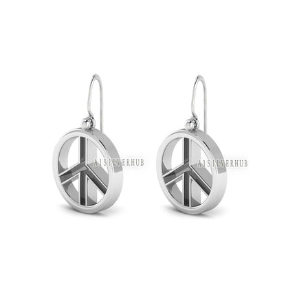 925 Sterling Silver Peace Symbol Blank Bezel Round Dangle Earrings, Good for Resin & Ashes Work, Keepsake Crafts Memorial, Breastmilk, Gifts
