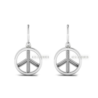 925 Sterling Silver Peace Symbol Blank Bezel Round Dangle Earrings, Good for Resin & Ashes Work, Keepsake Crafts Memorial, Breastmilk, Gifts