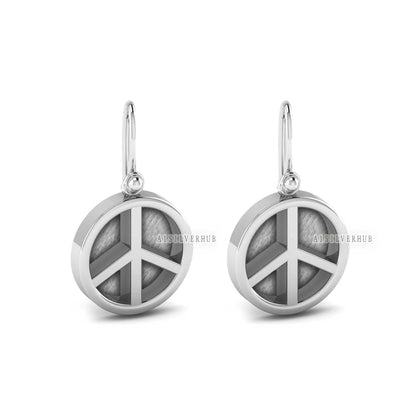 925 Sterling Solid Silver Peace Sign Blank Bezel Round Dangle Earrings, Good for Resin & Ashes Work, Keepsake/Breastmilk DIY, Memorial Gifts