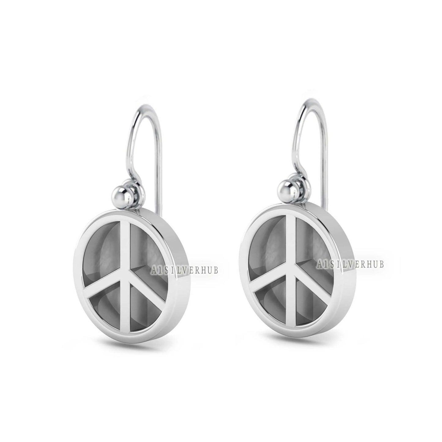 925 Sterling Solid Silver Peace Sign Blank Bezel Round Dangle Earrings, Good for Resin & Ashes Work, Keepsake/Breastmilk DIY, Memorial Gifts