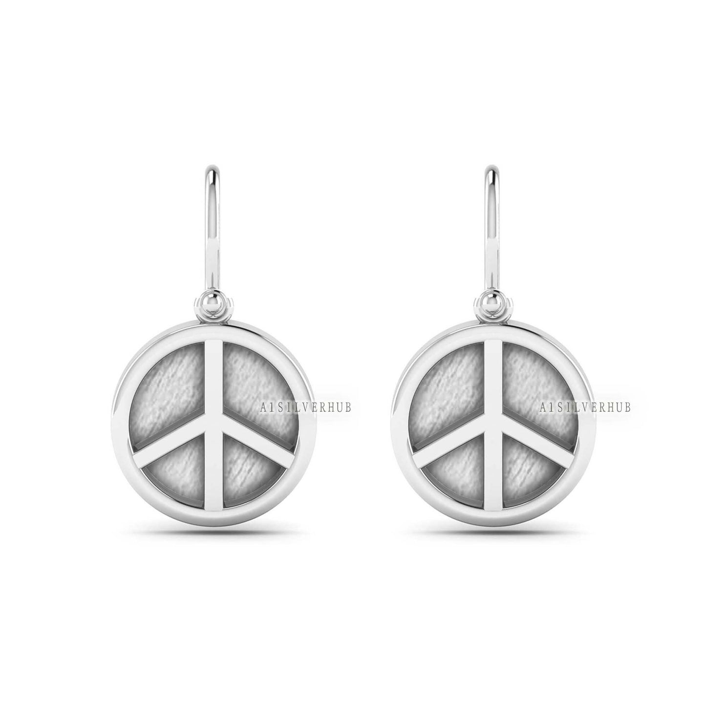 925 Sterling Solid Silver Peace Sign Blank Bezel Round Dangle Earrings, Good for Resin & Ashes Work, Keepsake/Breastmilk DIY, Memorial Gifts
