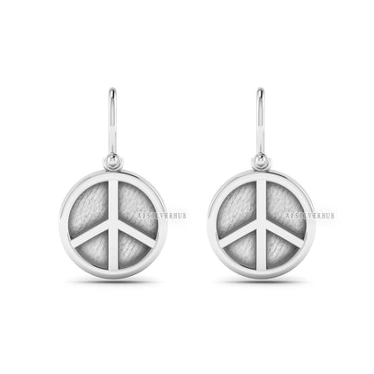 925 Sterling Solid Silver Peace Sign Blank Bezel Round Dangle Earrings, Good for Resin & Ashes Work, Keepsake/Breastmilk DIY, Memorial Gifts