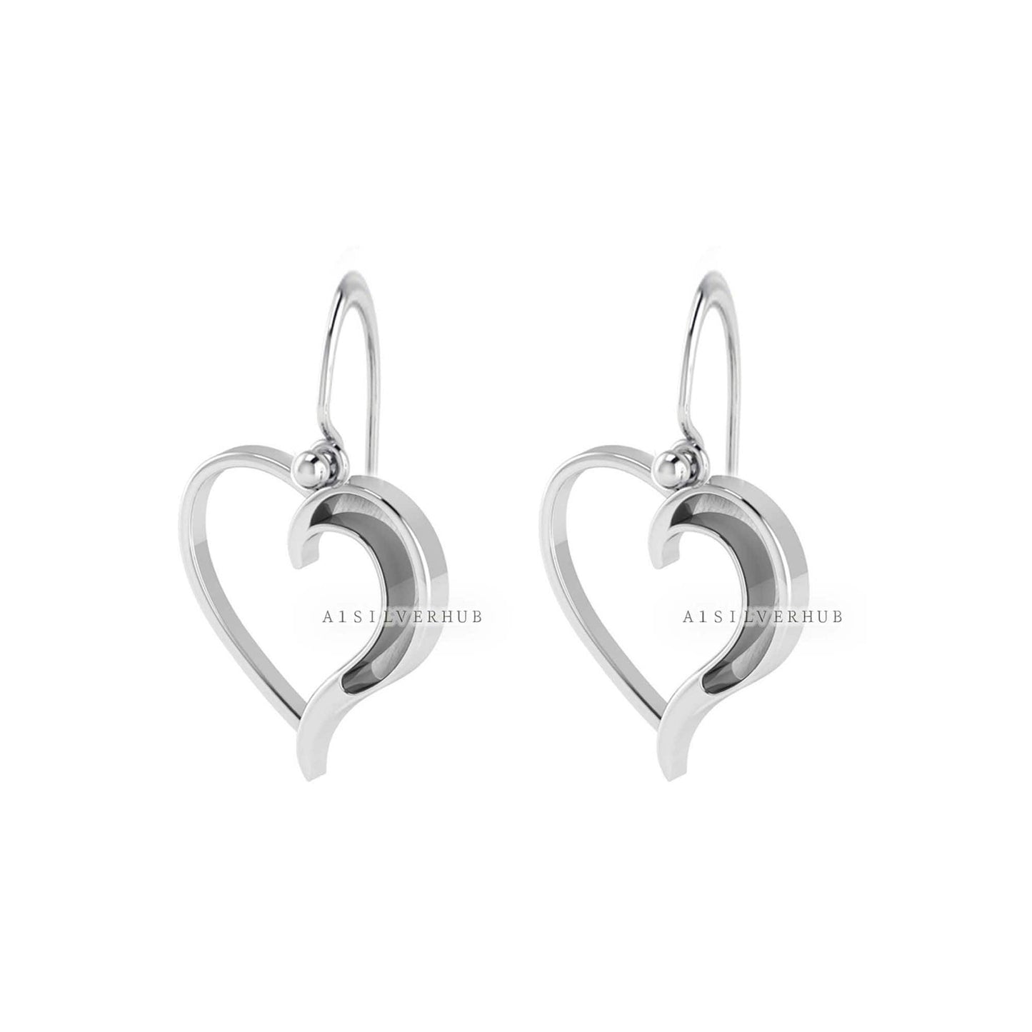 Heart Shape Blank Bezel Dangle Earring Setting, 925 Sterling Silver, Good for Pour Crushed Opal, Resin & Ashes Work, Keepsake/Breastmilk DIY