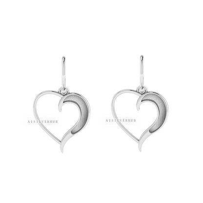 Heart Shape Blank Bezel Dangle Earring Setting, 925 Sterling Silver, Good for Pour Crushed Opal, Resin & Ashes Work, Keepsake/Breastmilk DIY