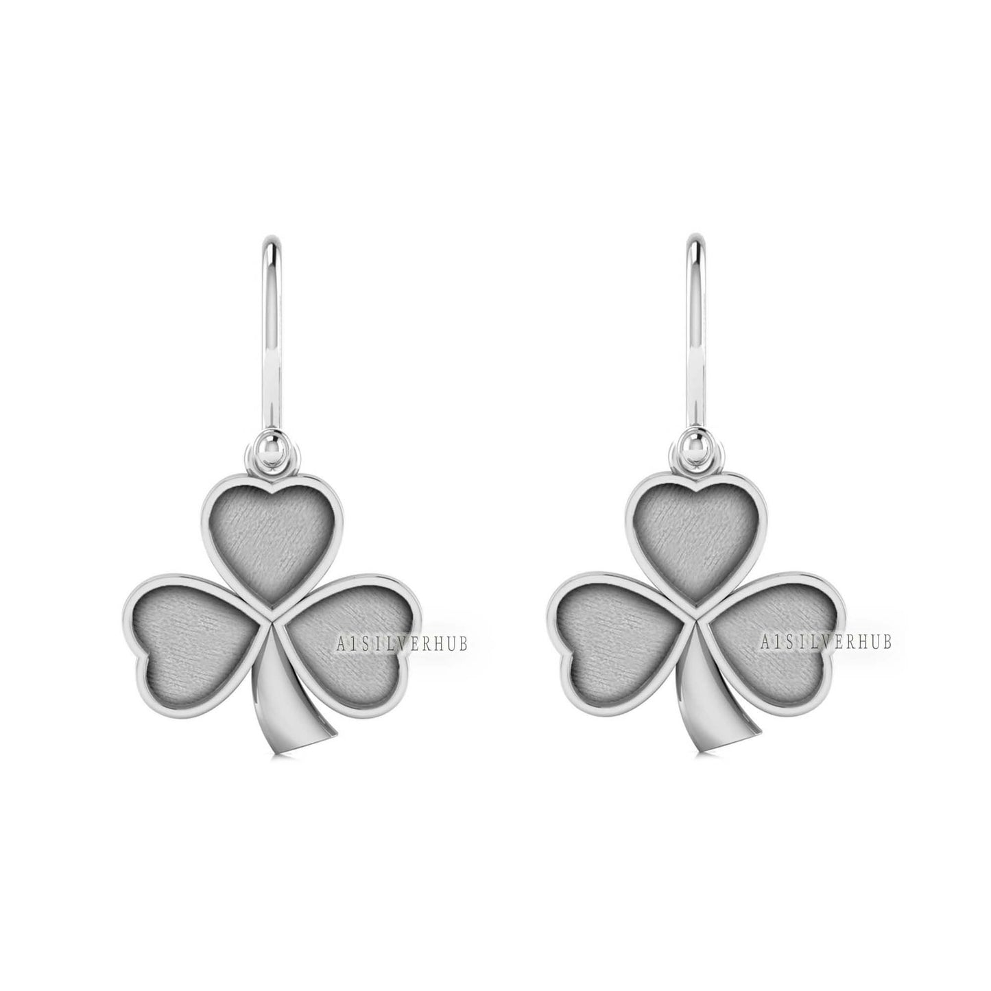 Shamrock Clover Three Leaf Heart 9x9mm Blank Bezel Dangle Earrings, 925 Sterling Silver,Good for Resin & Ashes Work, Keepsake/Breastmilk DIY