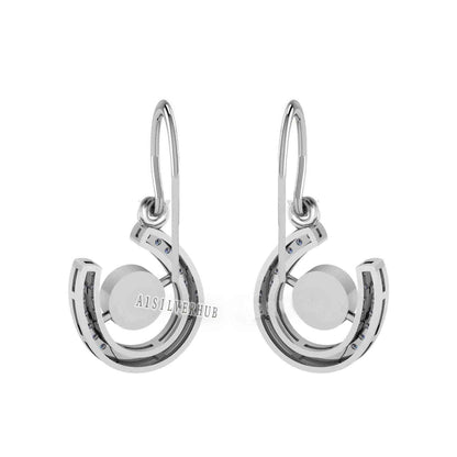 925 Sterling Silver, Horseshoe Luck Dangle Earring, Round 5mm Blank Bezel Setting, Good for Pour Resin & Ashes Work, Breastmilk/Keepsake DIY