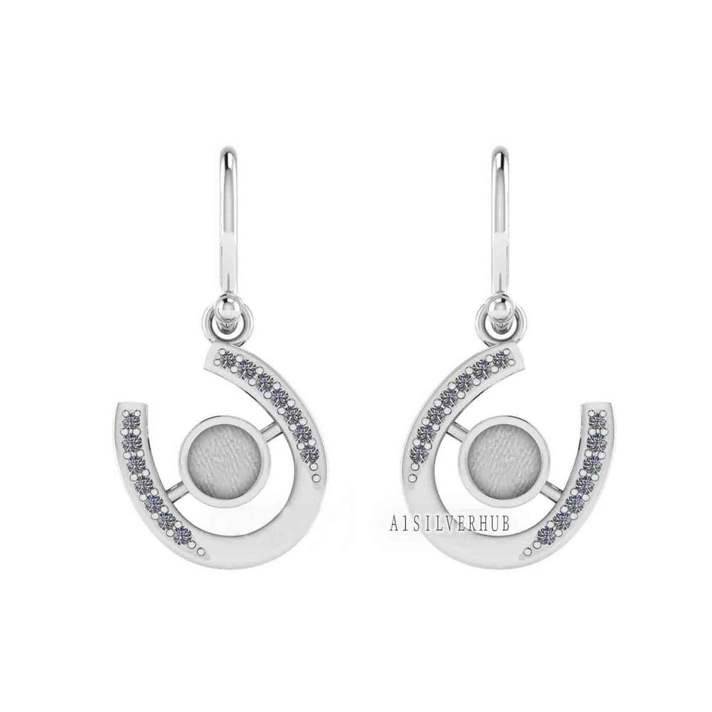 925 Sterling Silver, Horseshoe Luck Dangle Earring, Round 5mm Blank Bezel Setting, Good for Pour Resin & Ashes Work, Breastmilk/Keepsake DIY