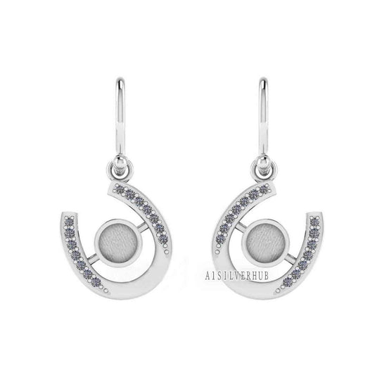 925 Sterling Silver, Horseshoe Luck Dangle Earring, Round 5mm Blank Bezel Setting, Good for Pour Resin & Ashes Work, Breastmilk/Keepsake DIY