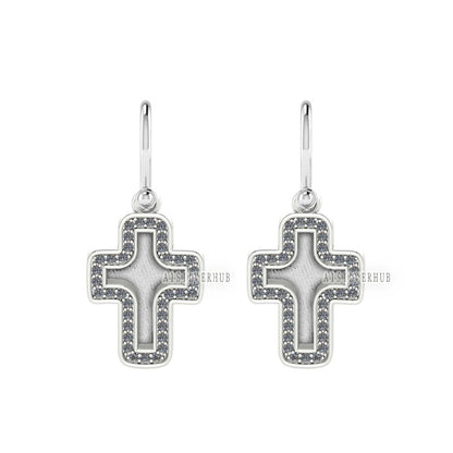 925 Sterling Solid Silver, Blank Bezel Cross Dangle Earrings with Zircon Setted, Good for Resin & Ashes Work, Keepsake Breastmilk DIY, Gifts