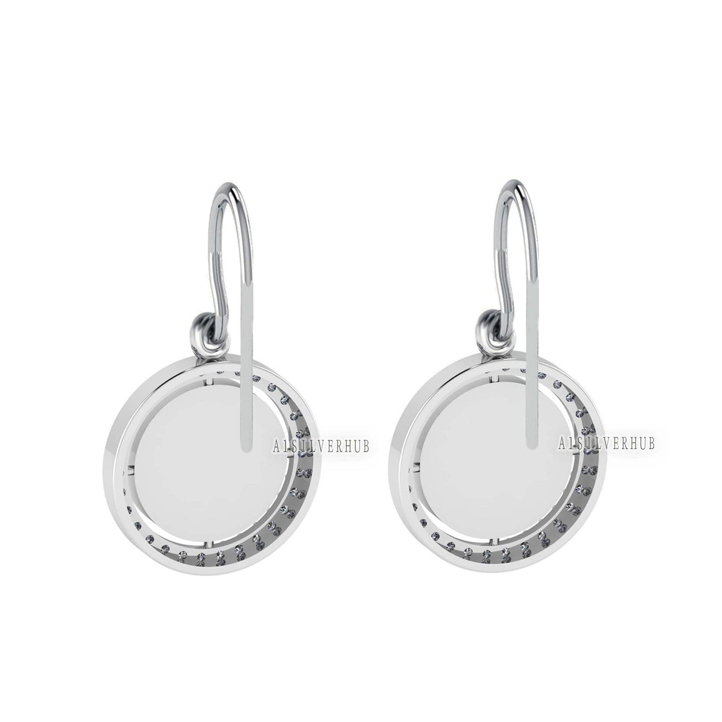925 Sterling Silver Blank Bezel Round 10mm Surrounded with Zircon Dangle Earrings , Good for Resin & Ashes Work, Keepsake/Breast Milk Crafts