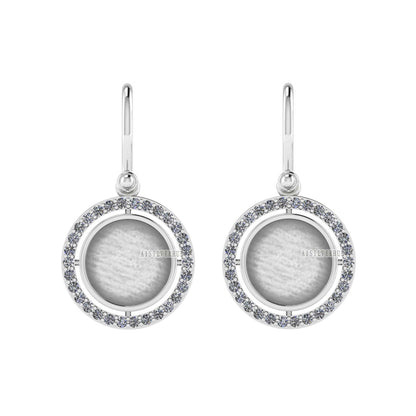 925 Sterling Silver Blank Bezel Round 10mm Surrounded with Zircon Dangle Earrings , Good for Resin & Ashes Work, Keepsake/Breast Milk Crafts