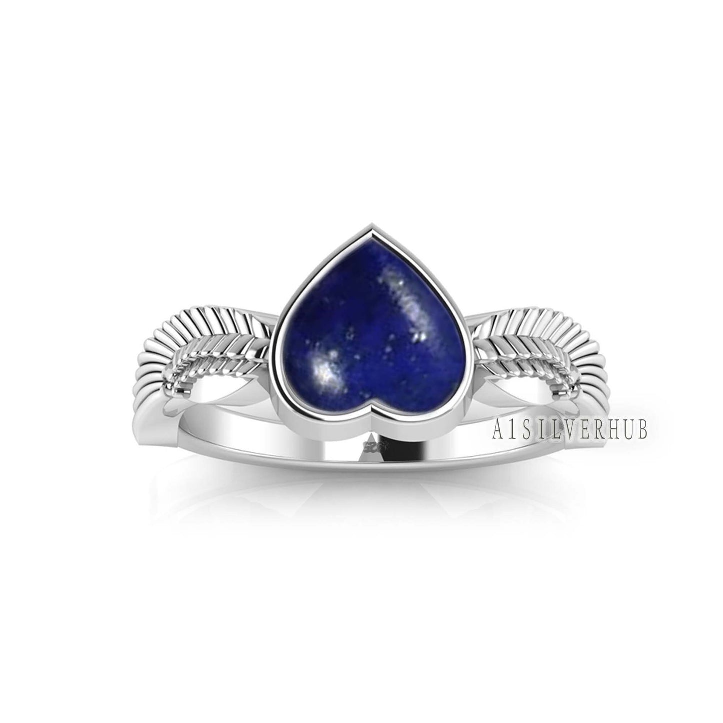 925 Sterling Solid Silver 8x8mm Heart Lapis Lazuli Angel Wings Band Ring, Handmade Ring, Stackable Women Rings, Gifts For Her, Ring For Sale