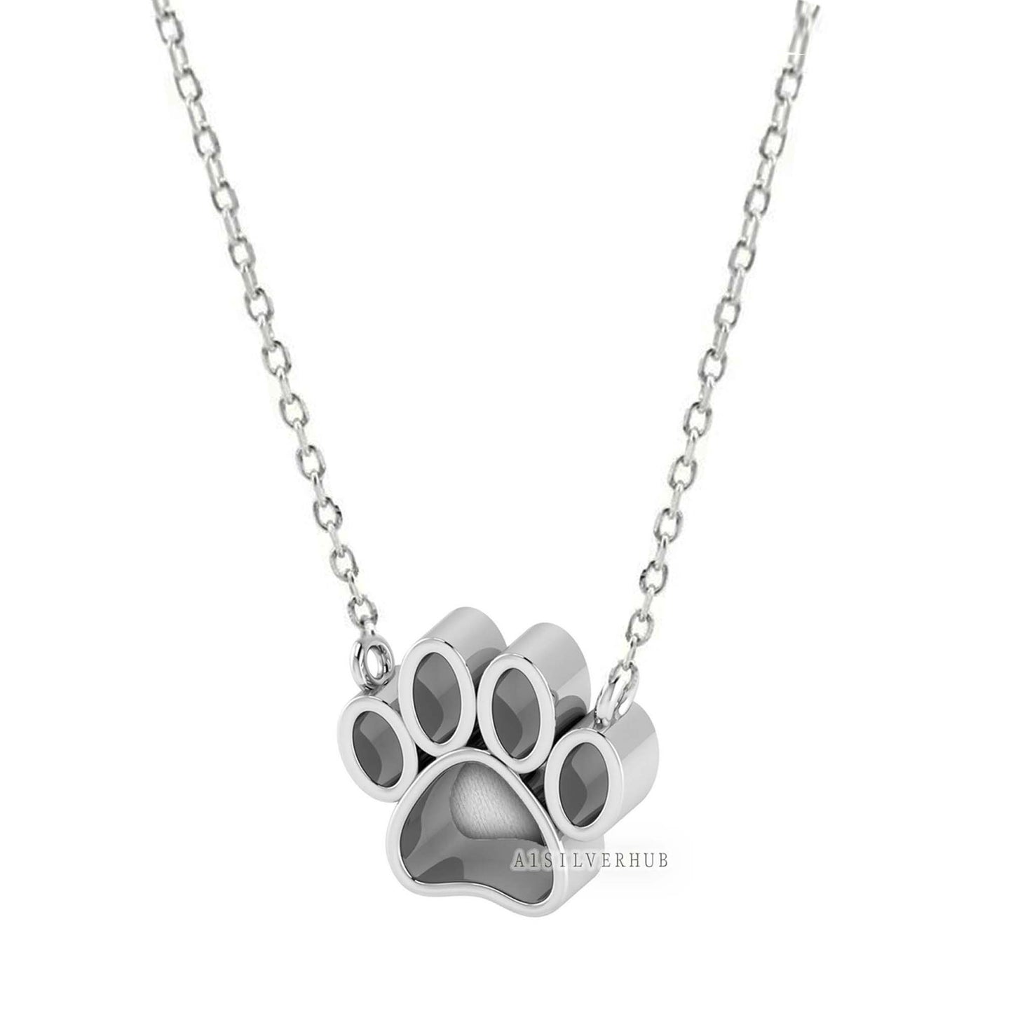 925 Sterling Solid Silver 10mm Dog Paw Blank Bezel Pendant Necklace Chain, Good for Resin & Ashes Work, Keepsake/Breastmilk DIY, 16''+2''