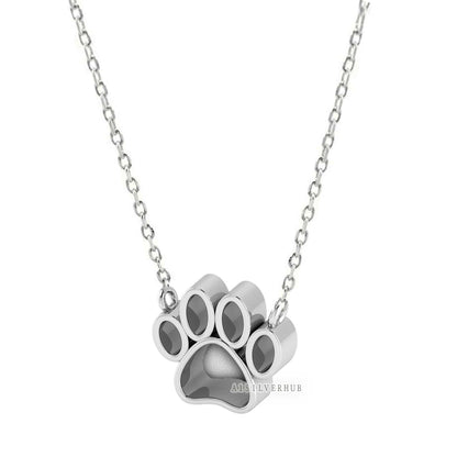 925 Sterling Solid Silver 10mm Dog Paw Blank Bezel Pendant Necklace Chain, Good for Resin & Ashes Work, Keepsake/Breastmilk DIY, 16''+2''
