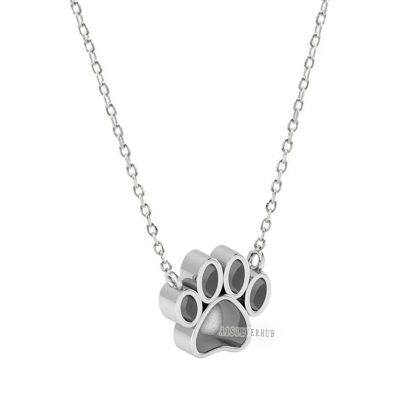 925 Sterling Solid Silver 10mm Dog Paw Blank Bezel Pendant Necklace Chain, Good for Resin & Ashes Work, Keepsake/Breastmilk DIY, 16''+2''