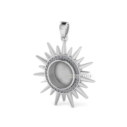 Sunburst Shape Blank Bezel Pendant with Zircon Setted, 925 Sterling Silver Pendant, Good for Resin & Ashes Work, Keepsake Jewelry DIY Crafts